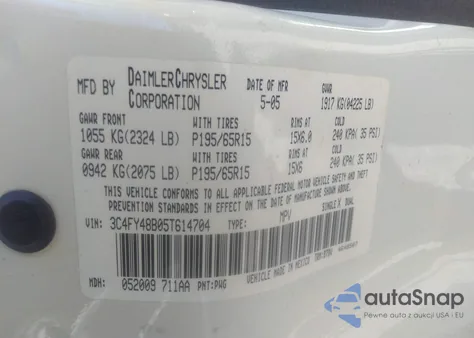 2005 Chrysler Pt Cruiser from USA, damaged, VIN 3C4FY48B05T614704